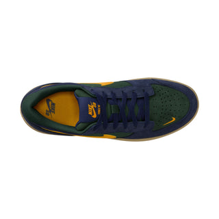 Nike SB Force 58 Skate Shoes in Midnight Navy/University Gold with suede and canvas upper, durable cupsole, and flexible tri-star sole design.