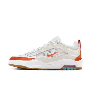 Nike SB Air Max Ishod shoes in white/orange with Max Air technology and flexible cupsole.