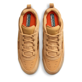 Nike SB Air Max Ishod skate shoes with Max Air and herringbone outsole in Flax/Safety Orange/Wheat.