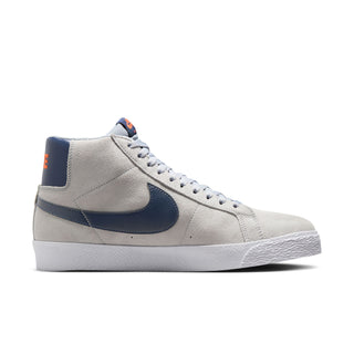 Nike SB Zoom Blazer Mid Skate Shoes in Wolf Grey with suede upper, Zoom Air cushioning, and vulcanized construction for flexible grip.