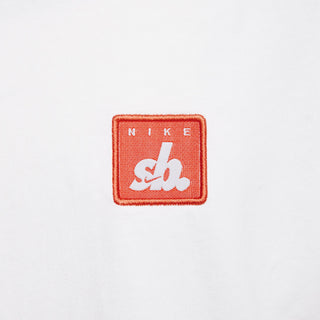 Nike SB Embroidered Patch Skate T-shirt in White, made from 100% cotton with a ribbed collar.