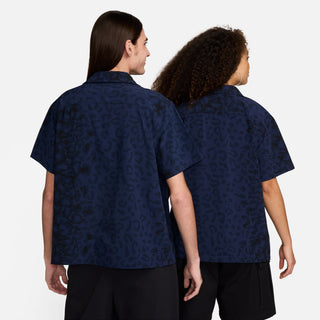 Nike SB Print Bowler short sleeve button-up skate shirt in Midnight Navy with bold print.