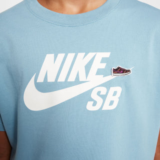 Nike SB Denim Turquoise midweight cotton kids' T-shirt with spacious fit.