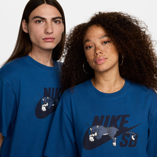 Nike SB Panther Skate T-shirt in Court Blue, 100% cotton, featuring a ribbed collar and woven label.