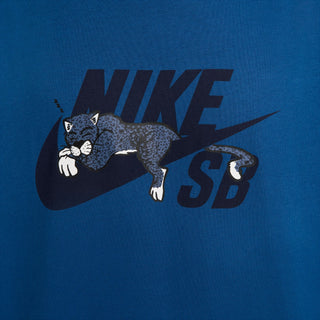 Nike SB Panther Skate T-shirt in Court Blue, 100% cotton, featuring a ribbed collar and woven label.