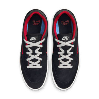 Nike SB Malor skate shoes in Black/Gym Red with durable suede, canvas upper, and flexible vulcanized construction for grip and comfort.