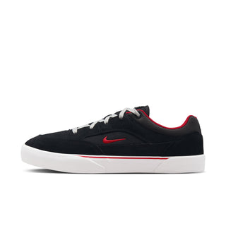 Nike SB Malor skate shoes in Black/Gym Red with durable suede, canvas upper, and flexible vulcanized construction for grip and comfort.