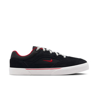 Nike SB Malor skate shoes in Black/Gym Red with durable suede, canvas upper, and flexible vulcanized construction for grip and comfort.