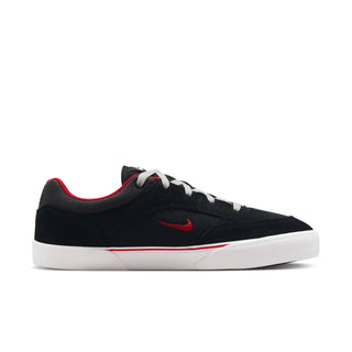 Nike SB Malor skate shoes in Black/Gym Red with durable suede, canvas upper, and flexible vulcanized construction for grip and comfort.