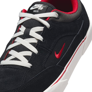 Nike SB Malor skate shoes in Black/Gym Red with durable suede, canvas upper, and flexible vulcanized construction for grip and comfort.