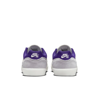 Nike SB Malor skate shoes with suede, canvas upper, and herringbone outsole in Platinum Tint/Wolf Grey/Court Purple.