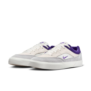 Nike SB Malor skate shoes with suede, canvas upper, and herringbone outsole in Platinum Tint/Wolf Grey/Court Purple.