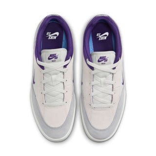 Nike SB Malor skate shoes with suede, canvas upper, and herringbone outsole in Platinum Tint/Wolf Grey/Court Purple.