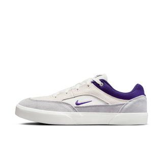 Nike SB Malor skate shoes with suede, canvas upper, and herringbone outsole in Platinum Tint/Wolf Grey/Court Purple.