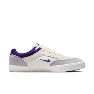 Nike SB Malor skate shoes with suede, canvas upper, and herringbone outsole in Platinum Tint/Wolf Grey/Court Purple.