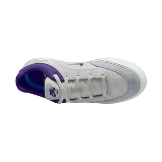 Nike SB Malor skate shoes with suede, canvas upper, and herringbone outsole in Platinum Tint/Wolf Grey/Court Purple.