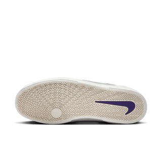 Nike SB Malor skate shoes with suede, canvas upper, and herringbone outsole in Platinum Tint/Wolf Grey/Court Purple.