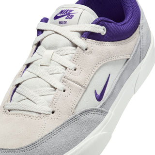 Nike SB Malor skate shoes with suede, canvas upper, and herringbone outsole in Platinum Tint/Wolf Grey/Court Purple.