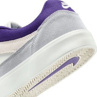 Nike SB Malor skate shoes with suede, canvas upper, and herringbone outsole in Platinum Tint/Wolf Grey/Court Purple.