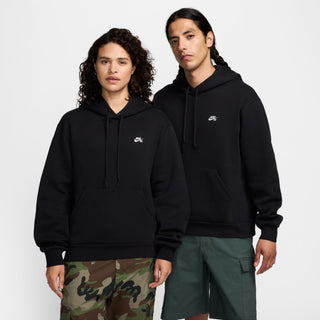 Nike SB black fleece pullover hoodie with embroidered logo and roomy fit.

