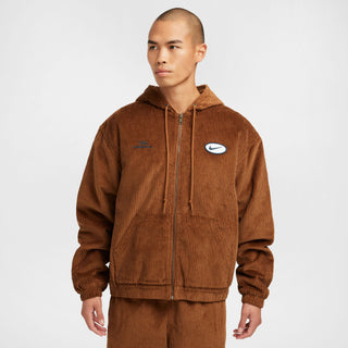 Nike SB Full-Zip Hooded Corduroy Skate Jacket with roomy fit, sweat-wicking lining, and classic skateboarding details.