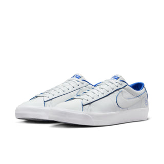 Nike SB Blazer Low Pro GT Premium "Fine China" in Summit White with premium leather, Air Zoom cushioning, and special edition graphics.