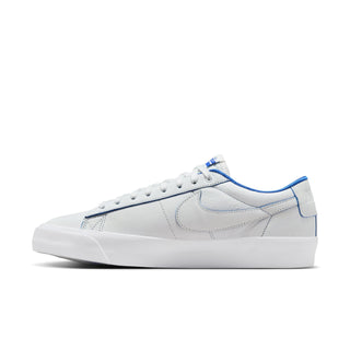 Nike SB Blazer Low Pro GT Premium "Fine China" in Summit White with premium leather, Air Zoom cushioning, and special edition graphics.