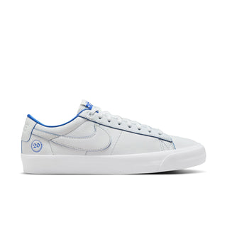 Nike SB Blazer Low Pro GT Premium "Fine China" in Summit White with premium leather, Air Zoom cushioning, and special edition graphics.