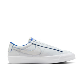 Nike SB Blazer Low Pro GT Premium "Fine China" in Summit White with premium leather, Air Zoom cushioning, and special edition graphics.