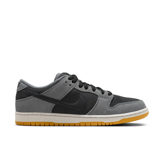 Nike SB Dunk Low Pro in Black and Dark Smoke Grey, suede and leather upper with gum rubber outsole.