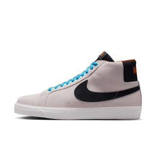 Nike SB Zoom Blazer Mid Electric in Phantom/Black-Monarch-Summit White with suede upper and herringbone pattern outsole.