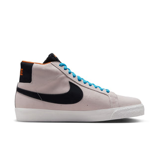 Nike SB Zoom Blazer Mid Electric in Phantom/Black-Monarch-Summit White with suede upper and herringbone pattern outsole.