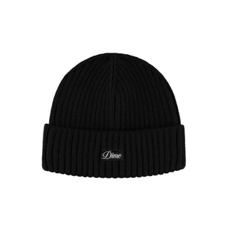 Black fold beanie with sleek design, crafted from acrylic.