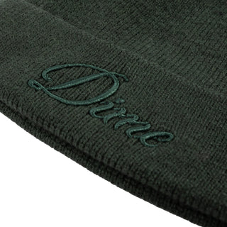 Forest green wool blend beanie with classic fold design.