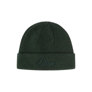 Forest green wool blend beanie with classic fold design.