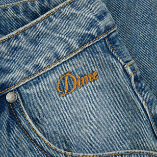 Dime Classic Relaxed Denim Pants in Sandblasted Indigo with wavy patch pockets and embroidered logo.