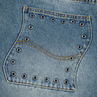 Dime Classic Relaxed Denim Pants in Sandblasted Indigo with wavy patch pockets and embroidered logo.