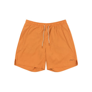 Dime MTL Secret Swim Shorts in Orange with water-reactive print and cursive logo embroidery.