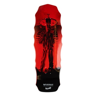 Welcome Skateboards x Beetlejuice red Widow deck, 10" x 31", part of the official collaboration.