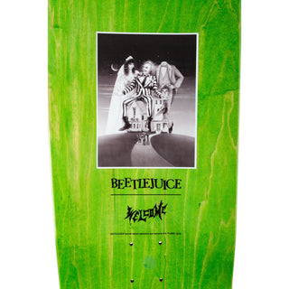 Welcome x Beetlejuice Sandworm Magic Bullet deck, 10.5" x 33", purple and green veneer, officially licensed.