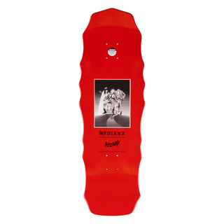 Welcome Skateboards x Beetlejuice red Widow deck, 10" x 31", part of the official collaboration.