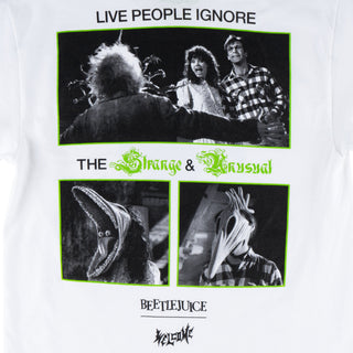 Welcome x Beetlejuice Trust Tee in white, featuring puff print green details and screenprinted graphics.