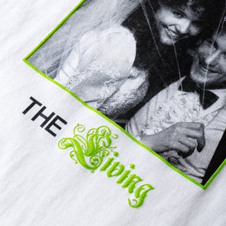 Welcome x Beetlejuice Trust Tee in white, featuring puff print green details and screenprinted graphics.