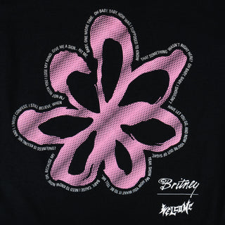 Welcome Skateboards x Britney Spears Flower Tee, black, pink and white photo print, flower logo, lyrics.