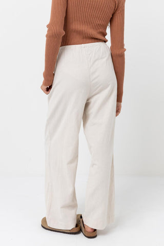 Rhythm Classic Drawstring Pant in Oat, wide-leg fit with elastic waist and soft rayon-linen blend.