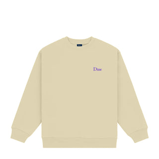 Light Moss crewneck with small embroidered logo, 14oz cotton.