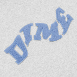 Dime College Crewneck in Ash with felt patch and chenille logo.