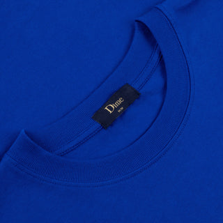 Navy Blue tee with small embroidered logo, pre-shrunk cotton.