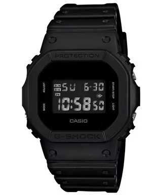 G-SHOCK DW-5600BB-1 black digital watch with shock resistance and 200-meter water resistance.