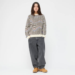 Dime Wavy houndstooth knit sweater in cream multi with ribbed trims.